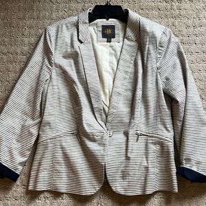 Navy and ivory striped 3/4 blazer